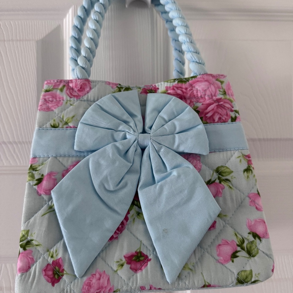 Blue pink tote bow bag